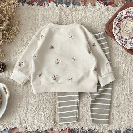 Baby Clothing Sets Autumn Casual 2 PCS Kids Sets Cute Baby Girls Clothes Floral Embroidery Top+Pants 1-3 Years