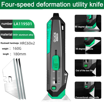 LAOA Four-speed multifunctional deformation utility knife wallpaper knife heavy-duty thickened household cutting shovel scraper