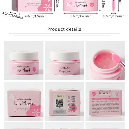 LAIKOU Sakura Lip Mask 8g - Overnight Hydrating Balm, Anti-Aging Plumping & Repair | Smooth Fine Lines, Dryness Treatment