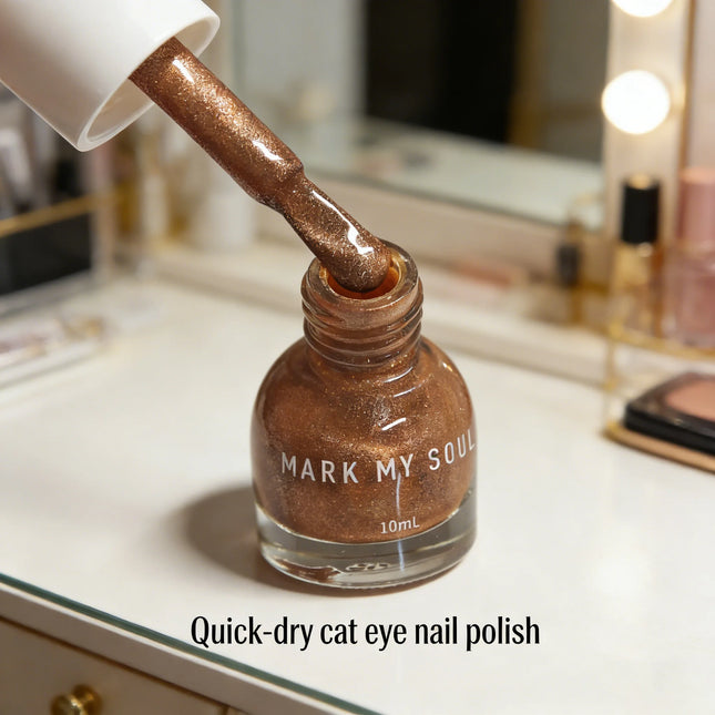 S163 Copper 10ml No-Bake Cat Eye Nail Polish. Crystal Berry color series base with berry red fragments. Quick-drying