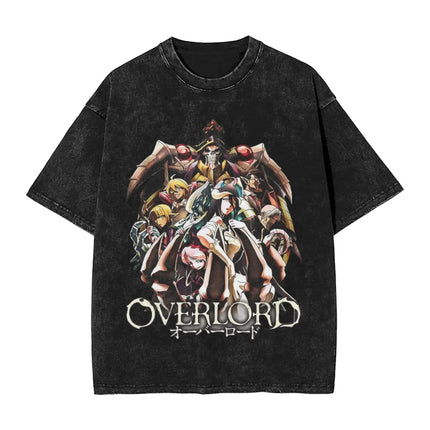 Vintage Washed Black OVERLORD Ainz Ooal Gown T-Shirt – Front Character Illustration with English Title & Japanese Name Text