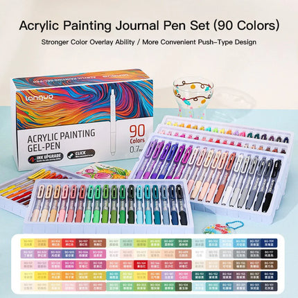 Languo Acrylic Painting Gel Pen Set 36/90 Colors Retractable 0.7mm Handbook Pen Multi-Color Student Writing Drawing Marker Pens