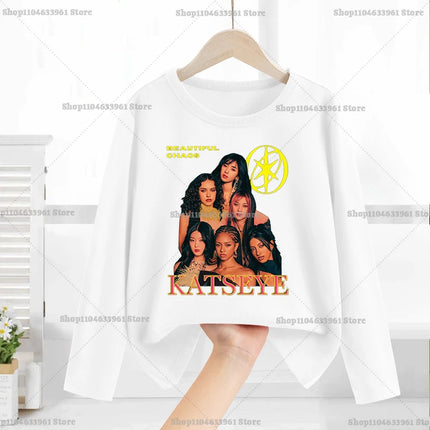 Katseye Child Long-Sleeved T-shirt Sweet Fashion Girl Shirts Spring Leisure Cotton Kid Tee Trendy Cool Clothes Top Birthday Gift