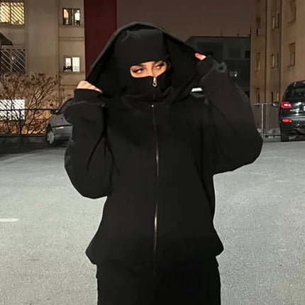 Men and Women Balaclava Y2K Gothic Harajuku Spring Autumn Winter New Item Double Hooded Sweatshirt Men Hooded Mask Zipper Jacket