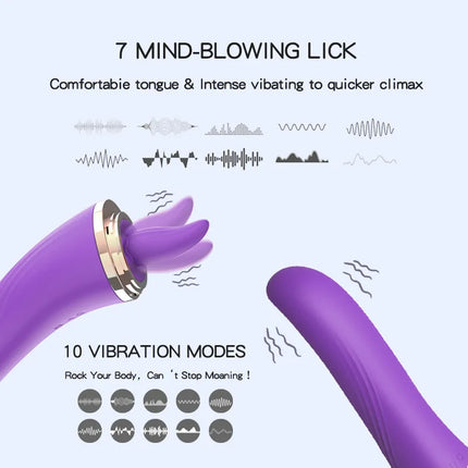 Tongue Licking with Sucking G Spot Vibrator 3 in 1 Sex Toys for Women Powerful Clitoral Nipple Oral Sucker Stimulation Massager