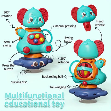 Blue elephant gyro toy with a huge suction cup that can rotate 360 degrees, promoting parent-child interaction