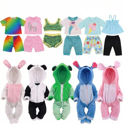 Summer Short Sleeved Set Animal Pattern Jumpsuit Pajamas For 43cm Baby Doll&18inch American Doll Accessories,Our Generation Gift