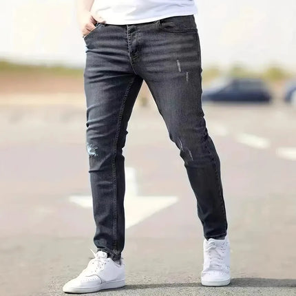 2026 New Fashion Men's Skinny Ripped Jeans Mid Waist Stretch Denim Pants Male's Slim Trousers with Pocket Casual Soft Streetwear