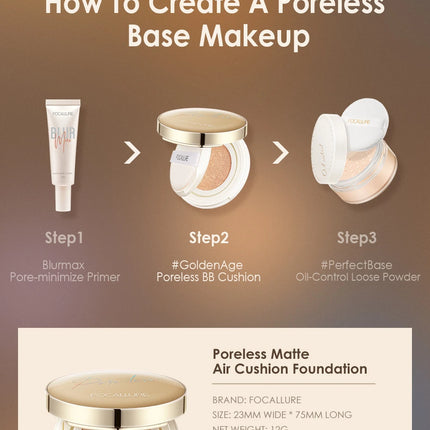 FOCALLURE Foundation Air Cushion Waterproof Matte Base Poreless High Coverage Face Cream Nutritious Smooth Foundation Makeup