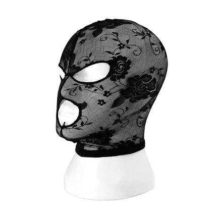 Gothic Lace Hood with Detachable Veil Sensory Control Mask for Women Weave Black Bondage Headwear SM Breathable Face Cover