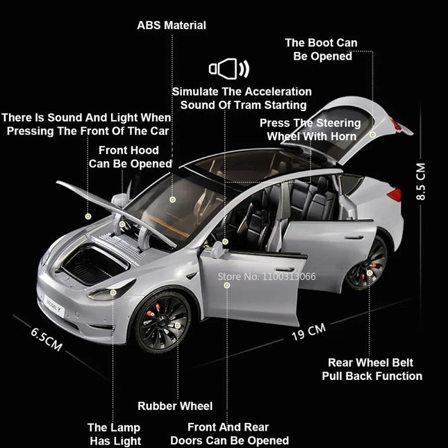 1/24 Scale Model Y Diecast Alloy Toys Models Car Simulation With Sound And Light Pull Back Function Collection Boys Toy Gifts