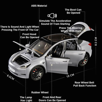 1/24 Scale Model Y Diecast Alloy Toys Models Car Simulation With Sound And Light Pull Back Function Collection Boys Toy Gifts