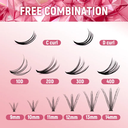 Fadvan DIY 280 Cluster Lashes Natural C/D Curl Individual Mink Eyelashes Makeup Supplies at home