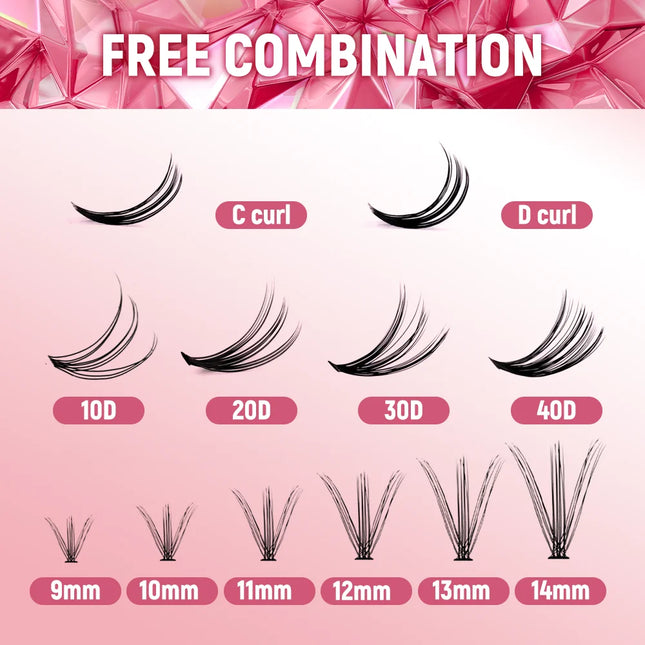 Fadvan DIY 280 Cluster Lashes Natural C/D Curl Individual Mink Eyelashes Makeup Supplies at home