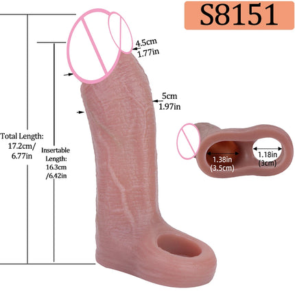 SXXY Realistic Penis Extender Male Delay Ejaculation Cock Sheath Silicone Reusable Condon Sex Toys For Men Couples Sex Pleasure