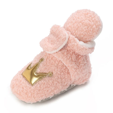 Fashionable Lamb Down Newborn Baby Girl Knitted Baby Soft Sole Shoes Toddler Shoes Warm and Non Slip First Walker