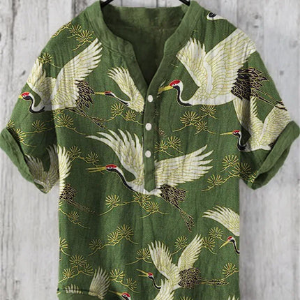 Men's Summer V-neck Art Print Men's Short Sleeve T-shirt 2024 Summer Fashion Urban T-shirt Men's V-neck Henry Shirt