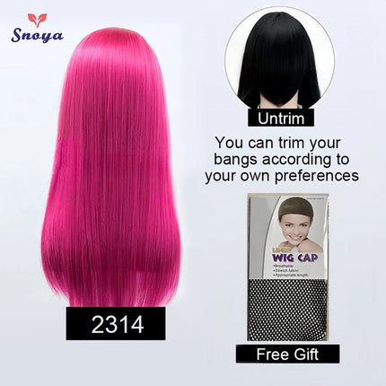 Snoya 60cm synthetic long straight cosplay wig with bangs Heat Resistant hair Anime pink blonde red blue purple women wig