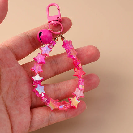 Fashion Colorful Handmade Star Beads Bracelet Bell Keychain for Car Key Women Men Handbag Pendant Keyrings DIY Jewelry Gifts