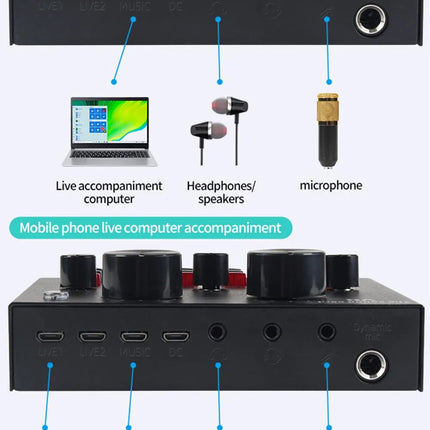 V8 V8S Audio Mixer USB External Headset Microphone Webcast Personal Live Broadcast Sound Card For Phone Computer