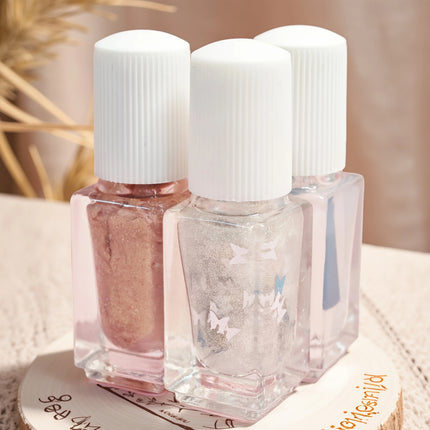 V08 Butterfly Dream 3-Pack No-Bake Nail Polish Quick-Dry Long-Lasting Tearable Water-Based Three-Color Nail Polish Set