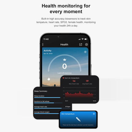 R09 Smart Ring 5ATM Waterproof Temperature Sport Health Ring Heart Rate Blood Oxygen Sleep Monitor w/ Charging Case Smartring
