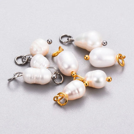 10Pcs/Lot Natural Pearl Charms Stainless Steel Pendant Bracelet Bead Necklace DIY For Jewelry Making Handmade Findings Wholesale