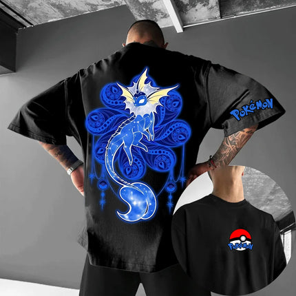 Summer Anime Pokémon Cosplay T-Shirt Cotton Short Sleeve Tops Casual Loose Retro T-Shirt Men Women Family Matching Outfits Tops