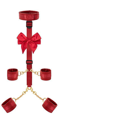 Binding Set BDSM Sex Toys Handcuffs Eye Masks Chains Collars Neck To Wrist Leather Restraints Sex Toys Can Be Adjusted