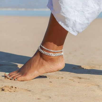 Gold Ankle Bracelets for Women K Gold Plated/Silver Anklets for Women Waterproof Minimalist Cuban Link Anklets Set Gift