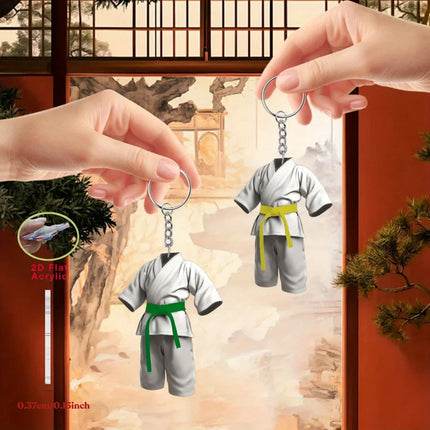 2D Karate Costume Keychain Jiu-Jitsu Themed Pendant Charms Flat Acrylic Hanging Decoration for Bags Festive Party Gift