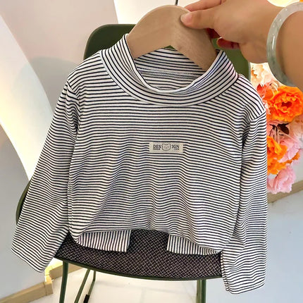 Children's Autumn Winter Clothing Long Sleeve T-shirt Striped Turtleneck Toddler Boys Girls Tops Fashion Undershirt
