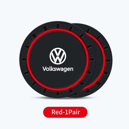 2Pcs Car Silicone Anti-Slip Water Cup Drink Mat Bottle Cup Coaster Mat For VW GTI Polo Golf Passat Scirocco Tiguan Jetta T-ROC