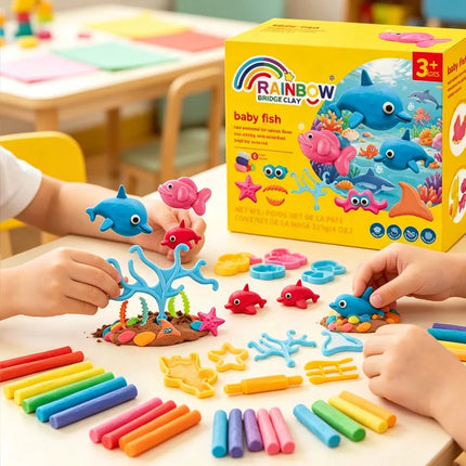 Colorful Clay Set 6 Colors Baby Fish Playdough Set Kids Educational Modeling Dough Baby Toys Creative Handmade DIY Craft Kit