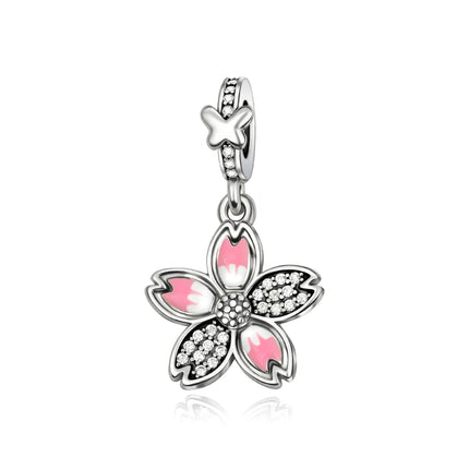 925 Silver Flowers Bouquet Rose Sunflower Blossom Petal Charms Beads Pendant Bracelet Necklace DIY Valentine's Day Gift Jewelry