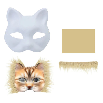 3Pcs/set DIY Handmade Graffiti Half Face Mask Kit Blank Hand Drawn Animal Cat Fox Therian Mask for Party Gifts