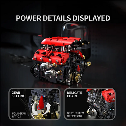 Electric V8 Engine Building Blocks Motorized Turbocharged Model DIY Assembly Toy Desktop Decoration STEM Gift for Adults Kids