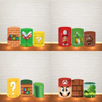 Super Marios Backdrop Kids Birthday Party Baby Shower Photography Background Decor Cylinder Cover for Photo Booth