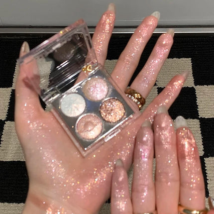 Planet Four-color Diamond Glitter Eyeshadow Palette Aurora Purple Metallic Shimmering Baked Powder Highlighter Eye Shadow Makeup