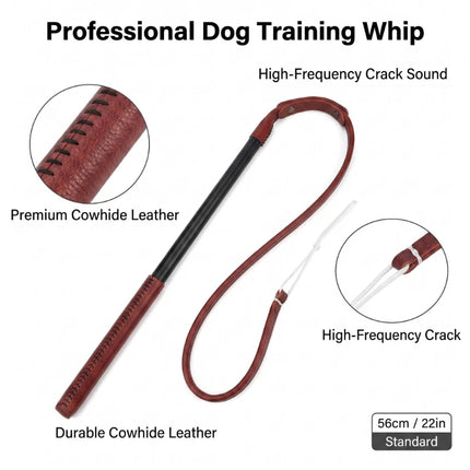Professional Genuine Leather Dog Training Whip - Powerful & Durable Cowhide K9 Whip with Anti-Slip Handle for Pet Behavior Corre