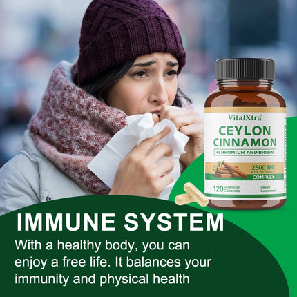 Ceylon Cinnamon Complex 2500 Mg - with Chromium and Biotin Extracts - Immune Support, Digestive Support, and Overall Well-being