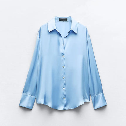 Classic Silk Satin Feel Shirt New Spring Collection Long Sleeve Polyester Fabric Women's Premium Fashion Regular Length