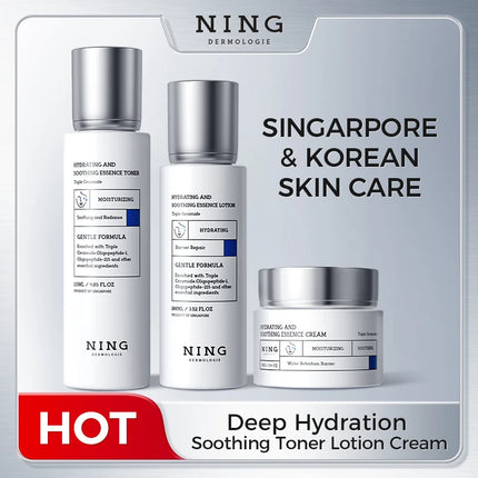 Hydrating & Soothing Toner, Lotion & Cream with 8D Hyaluronic Acid & Ceramides – Moisturizing, Barrier Repair & Firming Care