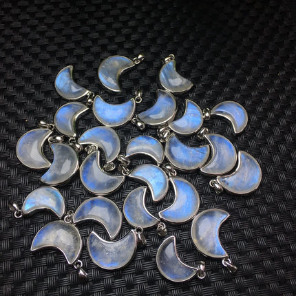 1 Pc Fengbaowu Natural Blue Moonstone Moon Pendant 925 Sterling Silver Reiki Healing Stone Jewelry Gift DIY Accessories