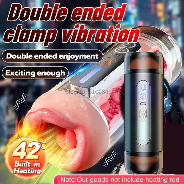 Automatic Vibrating Male Masturbation Cup Mouth Vagina Double-Head Dual Penetration Blowjob Moaning Pocket Pussy Sex Toy for Men