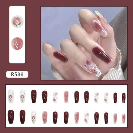 Cool Ash 24 Pcs Press on Nails Pink Nail polish Glossy Artificial Finger Manicure Reusable False Nails for Women