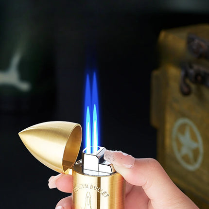 Metal Creative Bullet Sculpture Windproof Double Jet Flame Gas Torch Lighter Decoration Collection Cigar Lighters Gifts For Men
