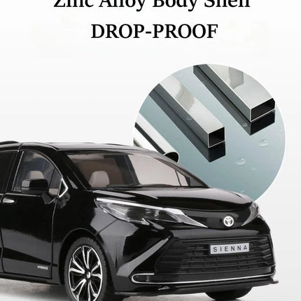 1/24 TOYOTA SIENNA MPV Van Diecast Toy Car Model Miniature Pull Back Sound & Light Doors Openable Collection Gift For Boyfriend