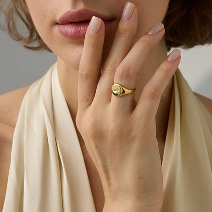 St-Delan Minimalist Style Ring Vintage High Polished Ring 18K Gold Plated Stainless Steel Party Women Fashion Jewelry