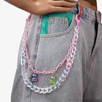 Doulbe Layered Pink Color Strawberry Resin Chain Keychains Women Girls Hip Hop Waist Chain Pants Trousers Chain Bohemian Jewelry